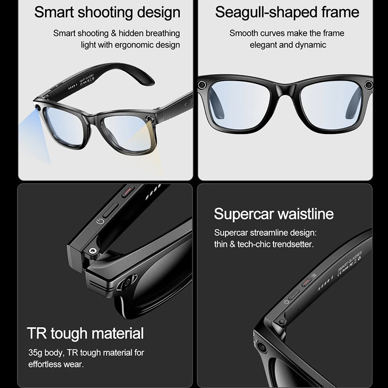 New 100W Camera Glasses Bluetooth Smart Glasses with Camera Voice Call Music Smart Sunglasses Video Sound Record AI Glasses