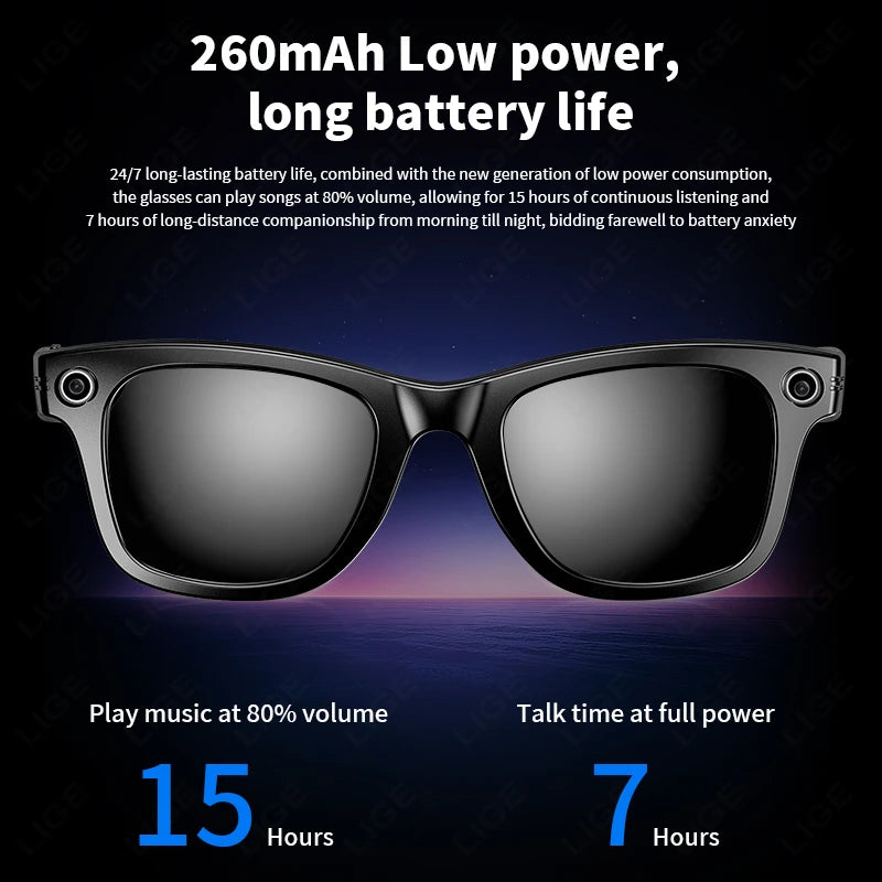 New 100W Camera Glasses Bluetooth Smart Glasses with Camera Voice Call Music Smart Sunglasses Video Sound Record AI Glasses
