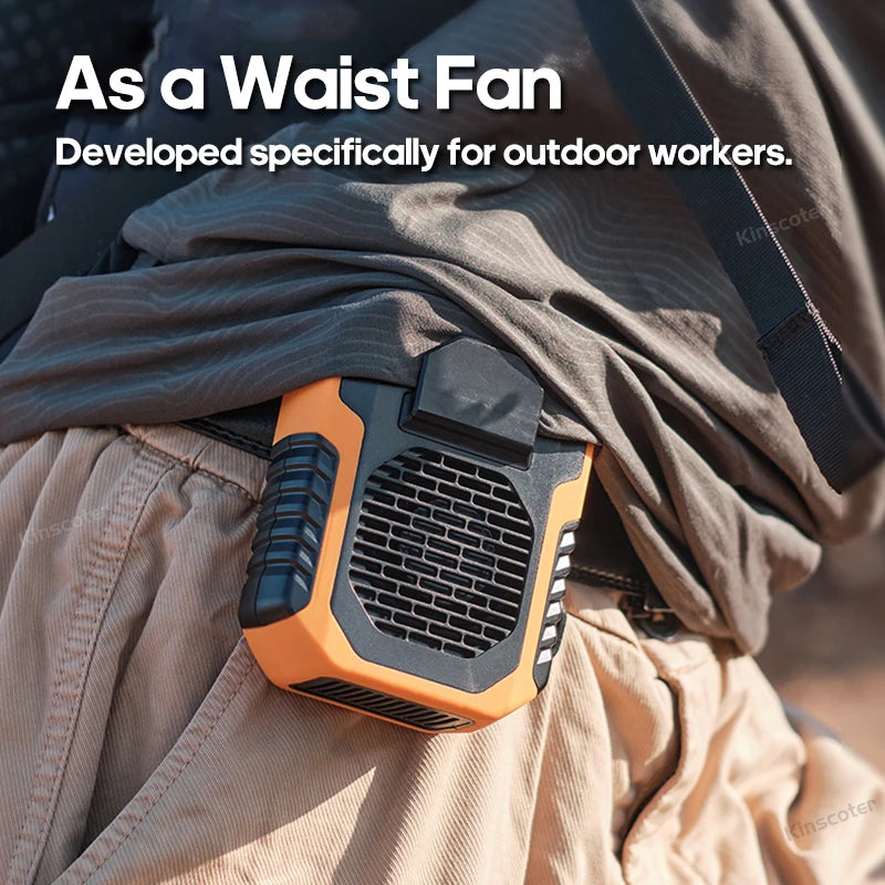 "Portable Neck & Waist Fan – 6000mAh Rechargeable USB Cooling Device"
